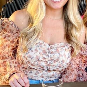 Puff sleeve polyester blouse